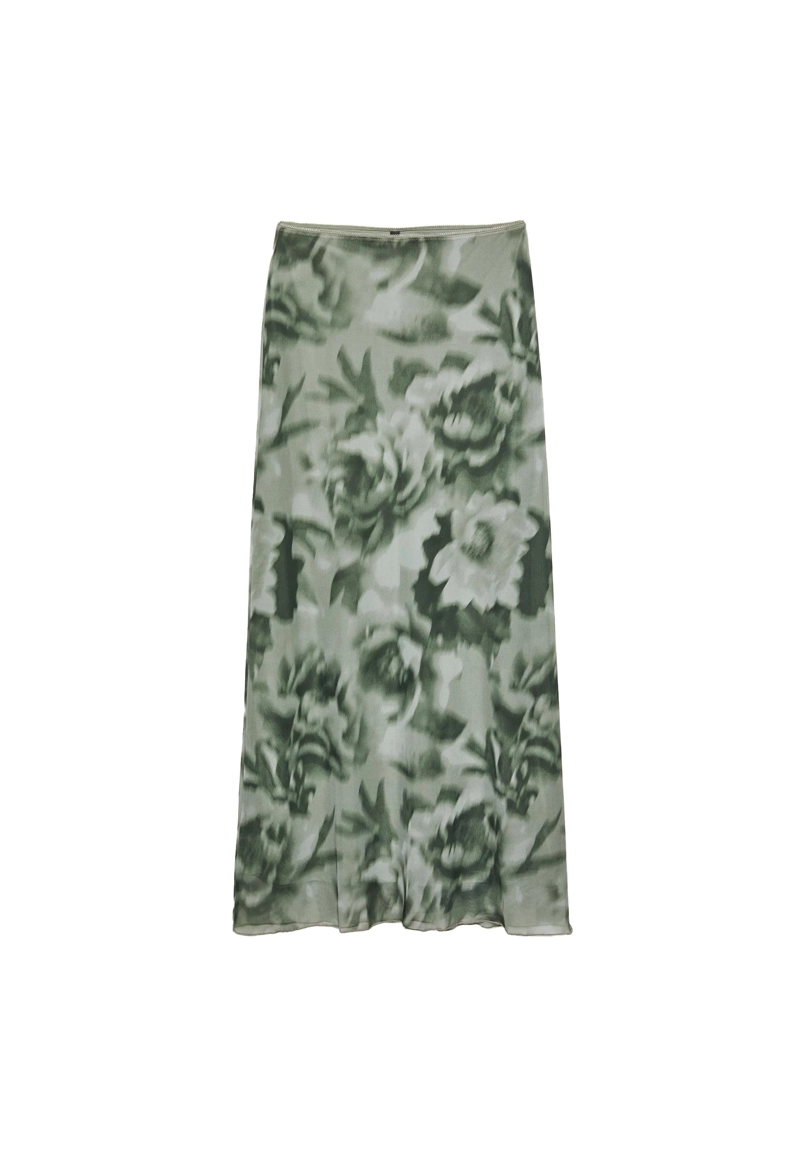 Юбка миди из полупрозрачной ткани с принтом