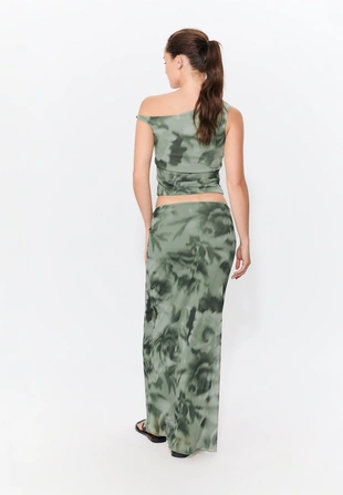 Юбка миди из полупрозрачной ткани с принтом- Заказать в России