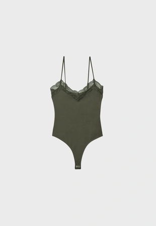 Хлопковый боди с кружевной отделкой- Заказать в России