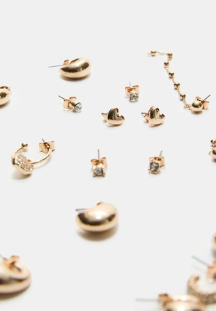 Набор из 9 сережек: сердечки и кольца- Заказать в России