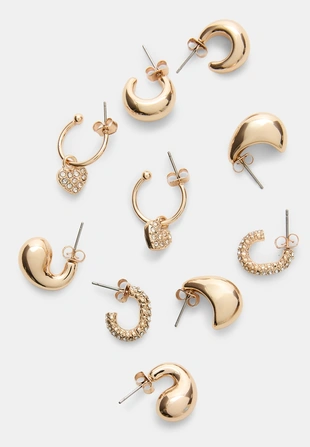 Набор из 9 сережек: сердечки и кольца- Заказать в России