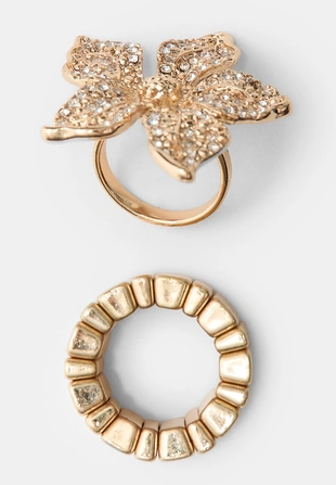 Набор из 2 колец с цветком и блестящей отделкой- Заказать в России