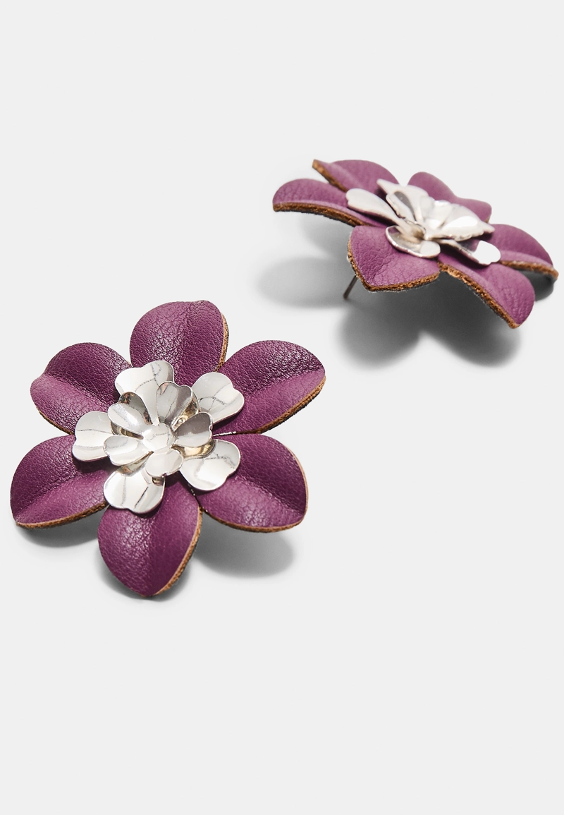 Комбинированные серьги-цветы из искусственной кожи