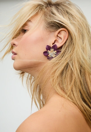 Комбинированные серьги-цветы из искусственной кожи- Заказать в России