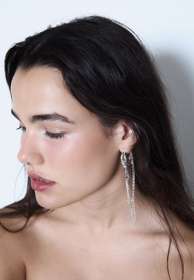 Длинные серьги с кольцами и цепочками