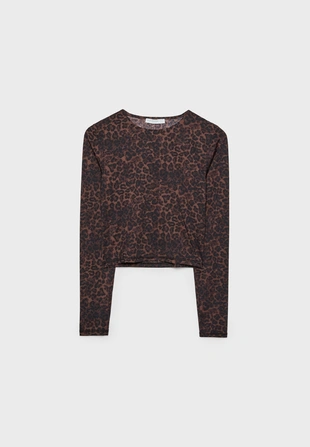 Лонгслив из полиамида с леопардовым принтом- Заказать в России