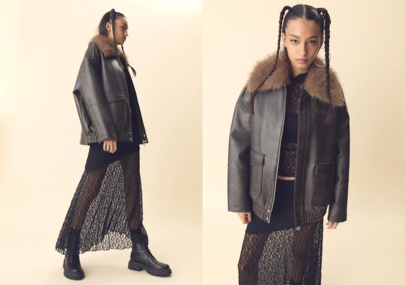 Комбинированная куртка оверсайз из искусственной кожи