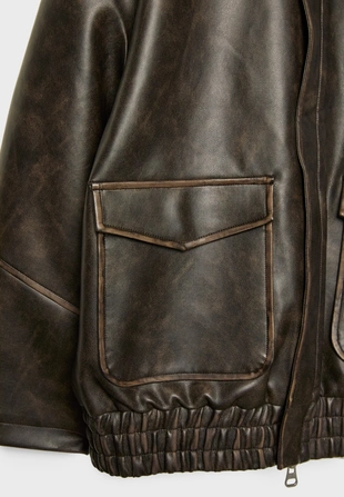 Комбинированная куртка оверсайз из искусственной кожи- Заказать в России