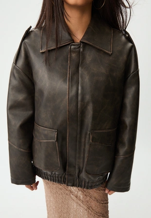 Комбинированная куртка оверсайз из искусственной кожи- Заказать в России