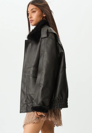 Комбинированная куртка из искусственной кожи- Заказать в России