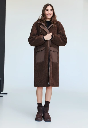 LONG FAUX SHEARLING LINED COAT- Заказать в России