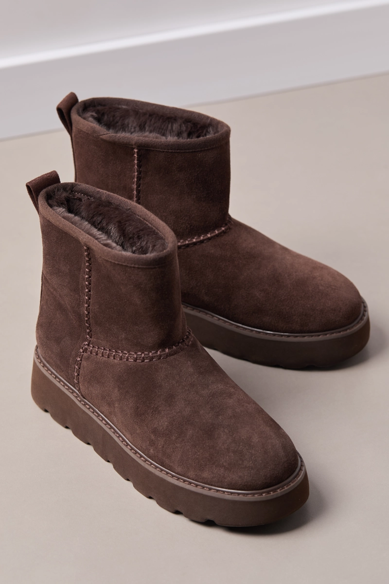 Ботинки из кожи на плоской подошве с меховой подкладкой