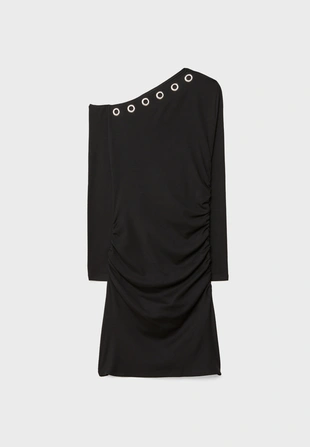 Короткое асимметричное платье с люверсами- Заказать в России