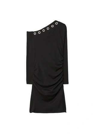 Короткое асимметричное платье с люверсами- Заказать в России