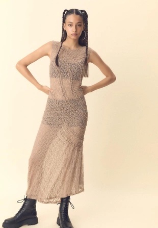 Длинное асимметричное кружевное платье- Заказать в России