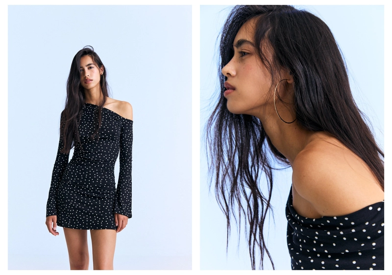 Короткое платье в горошек