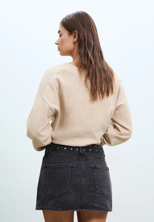 D62 джинсовая юбка-шорты с заклепками- Заказать в России