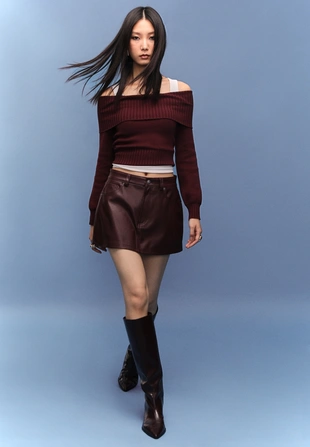 D62 мини-юбка-шорты из искусственной кожи- Заказать в России