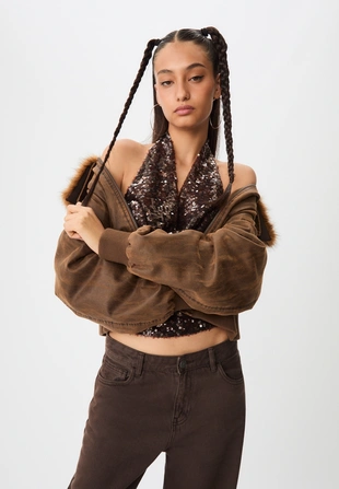 Драпированный топ с блестками- Заказать в России