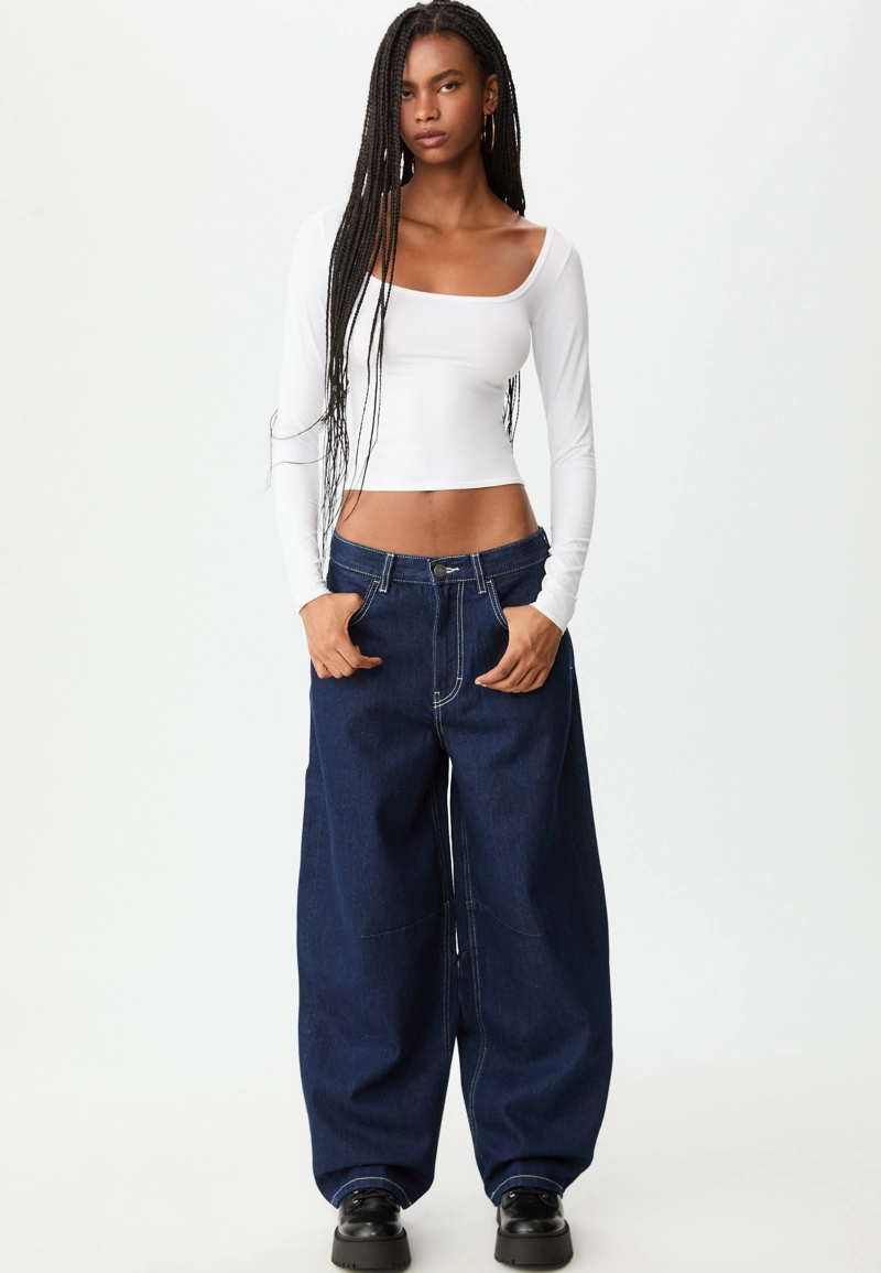 Джинсы-бочонки с регулируемой посадкой