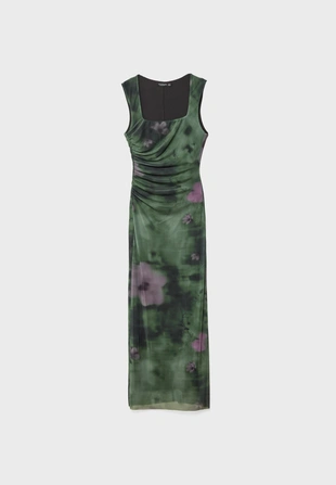 Длинное платье из полупрозрачной ткани с принтом- Заказать в России