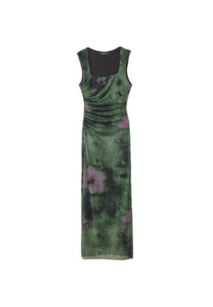 Длинное платье из полупрозрачной ткани с принтом- Заказать в России