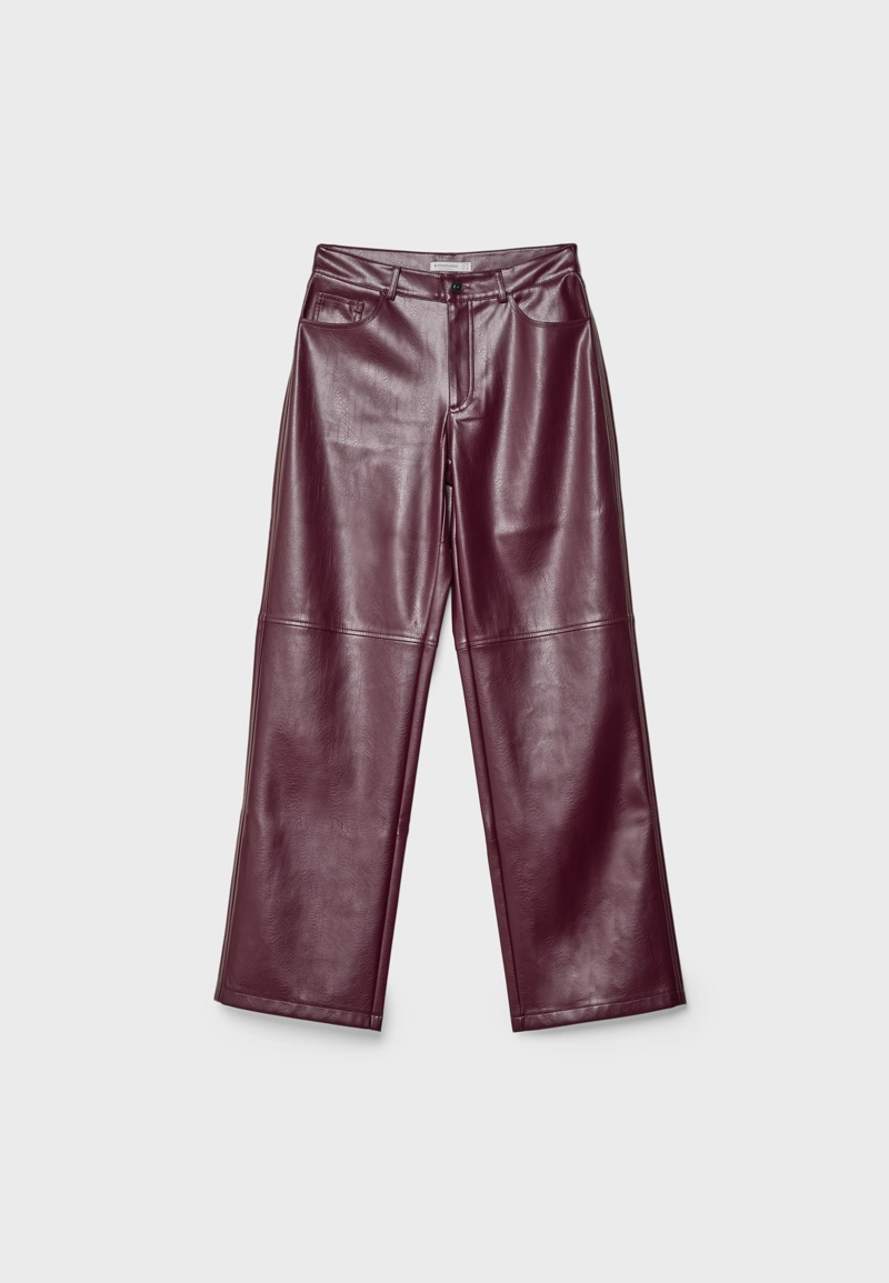 Прямые брюки из текстурной искусственной кожи