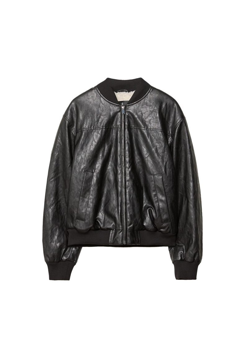 Стеганая куртка-бомбер из искусственной кожи