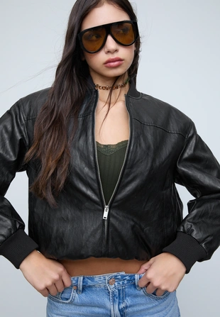 Стеганая куртка-бомбер из искусственной кожи- Заказать в России