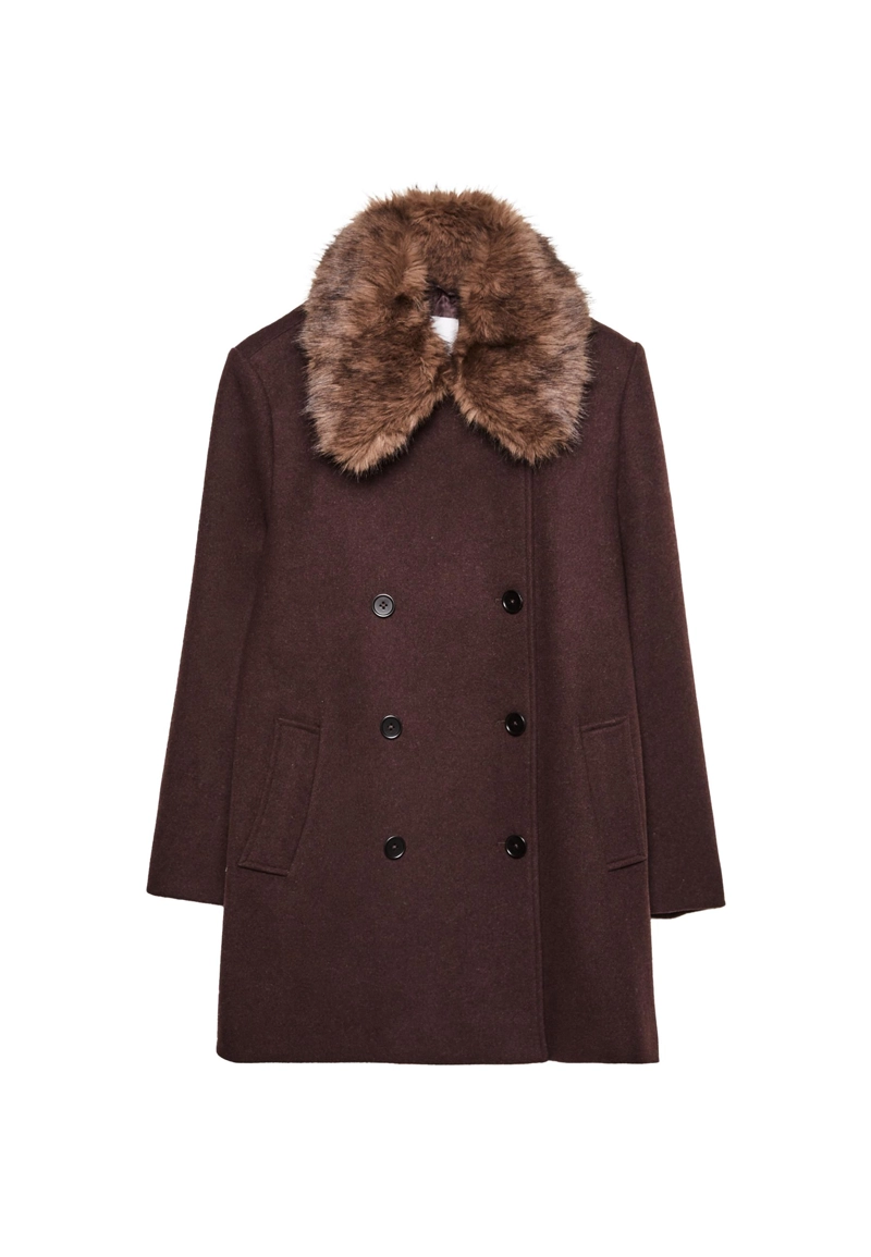 Пальто с воротником из искусственного меха