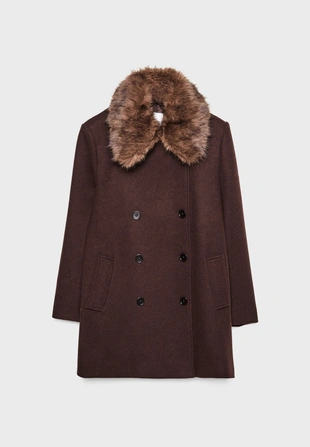 Пальто с воротником из искусственного меха- Заказать в России