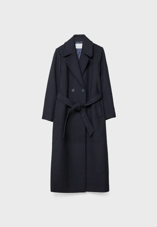 Длинное пальто с поясом- Заказать в России