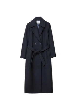 Длинное пальто с поясом- Заказать в России