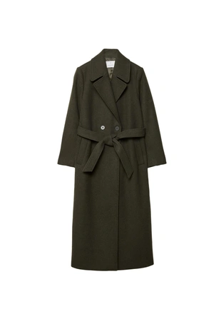 Длинное пальто с поясом- Заказать в России