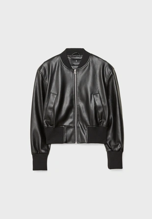 Куртка-бомбер из искусственной кожи с подплечниками- Заказать в России