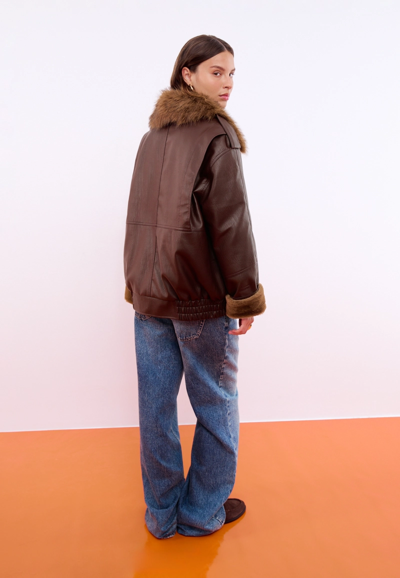 Куртка из искусственной кожи с комбинированным воротником