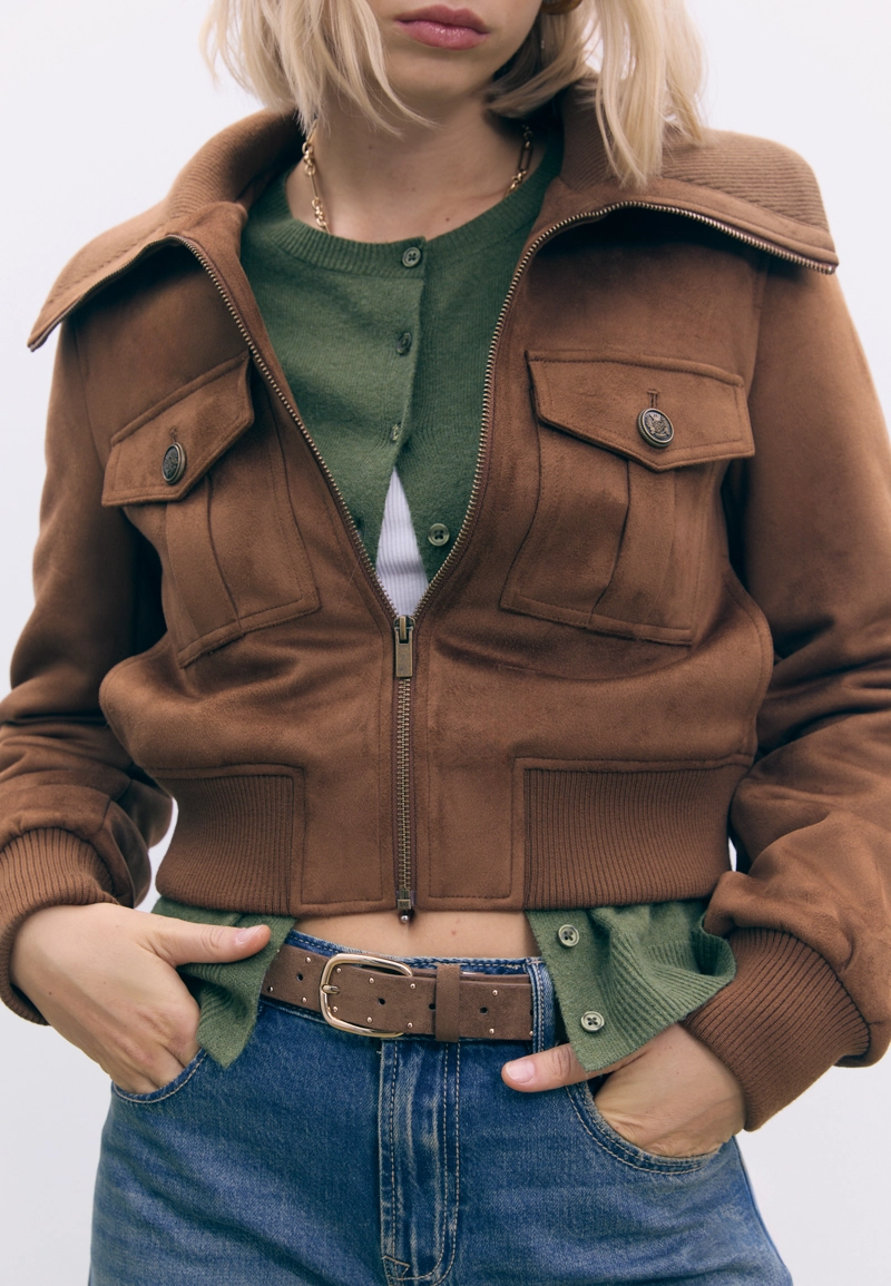 Короткая комбинированная куртка в рубчик