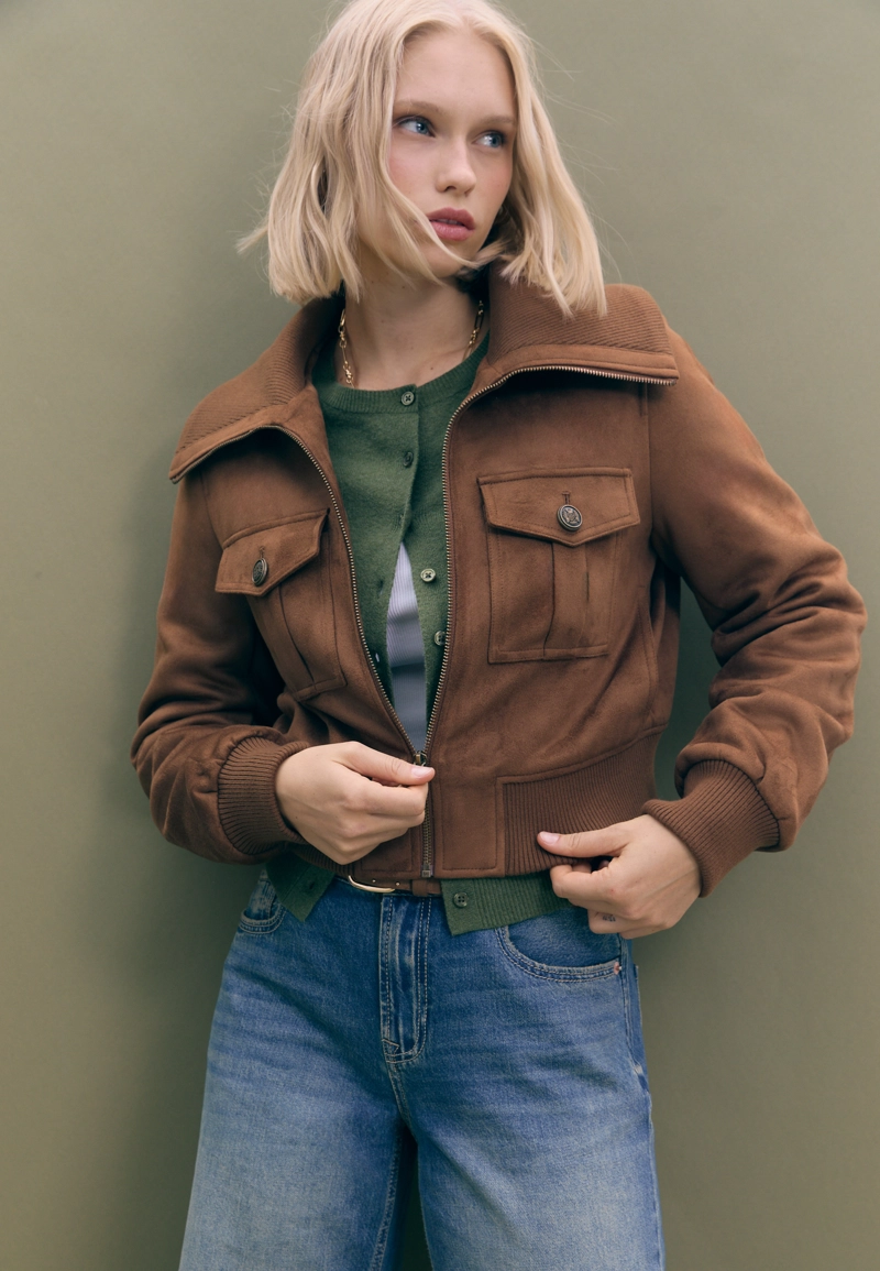 Короткая комбинированная куртка в рубчик