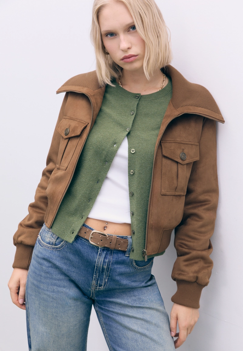 Короткая комбинированная куртка в рубчик