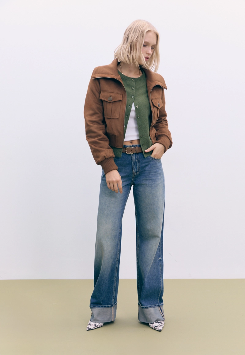 Короткая комбинированная куртка в рубчик