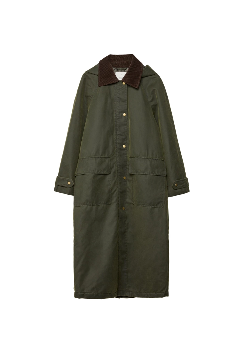 Длинная парка с вощеным покрытием и съемным капюшоном
