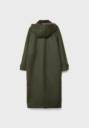 Длинная парка с вощеным покрытием и съемным капюшоном- Заказать в России