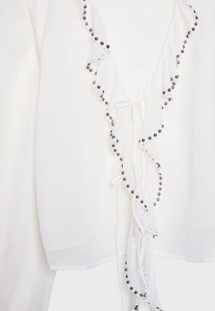 Блузка с вышивкой, воланами и заклепками- Заказать в России