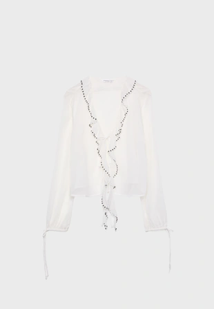 Блузка с вышивкой, воланами и заклепками- Заказать в России