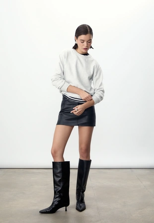 D62 мини-юбка-шорты из искусственной кожи- Заказать в России