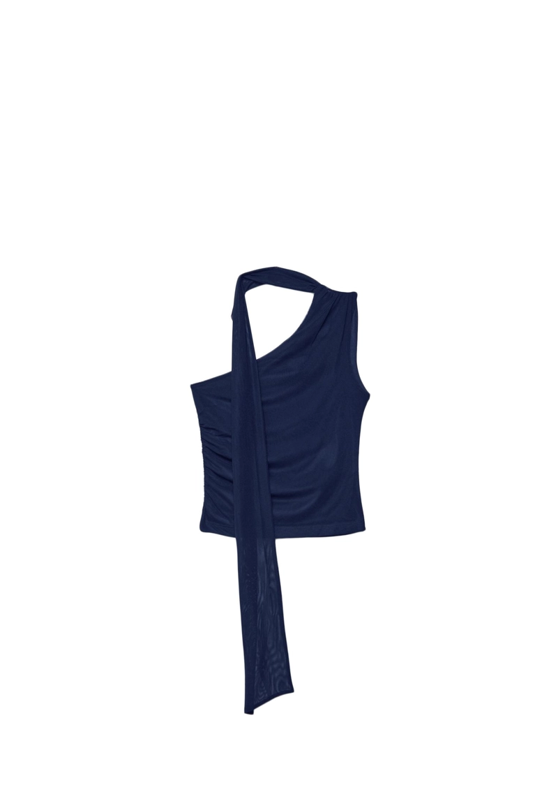 Асимметричный топ из полупрозрачной ткани с платком