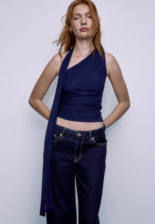 Асимметричный топ из полупрозрачной ткани с платком- Заказать в России