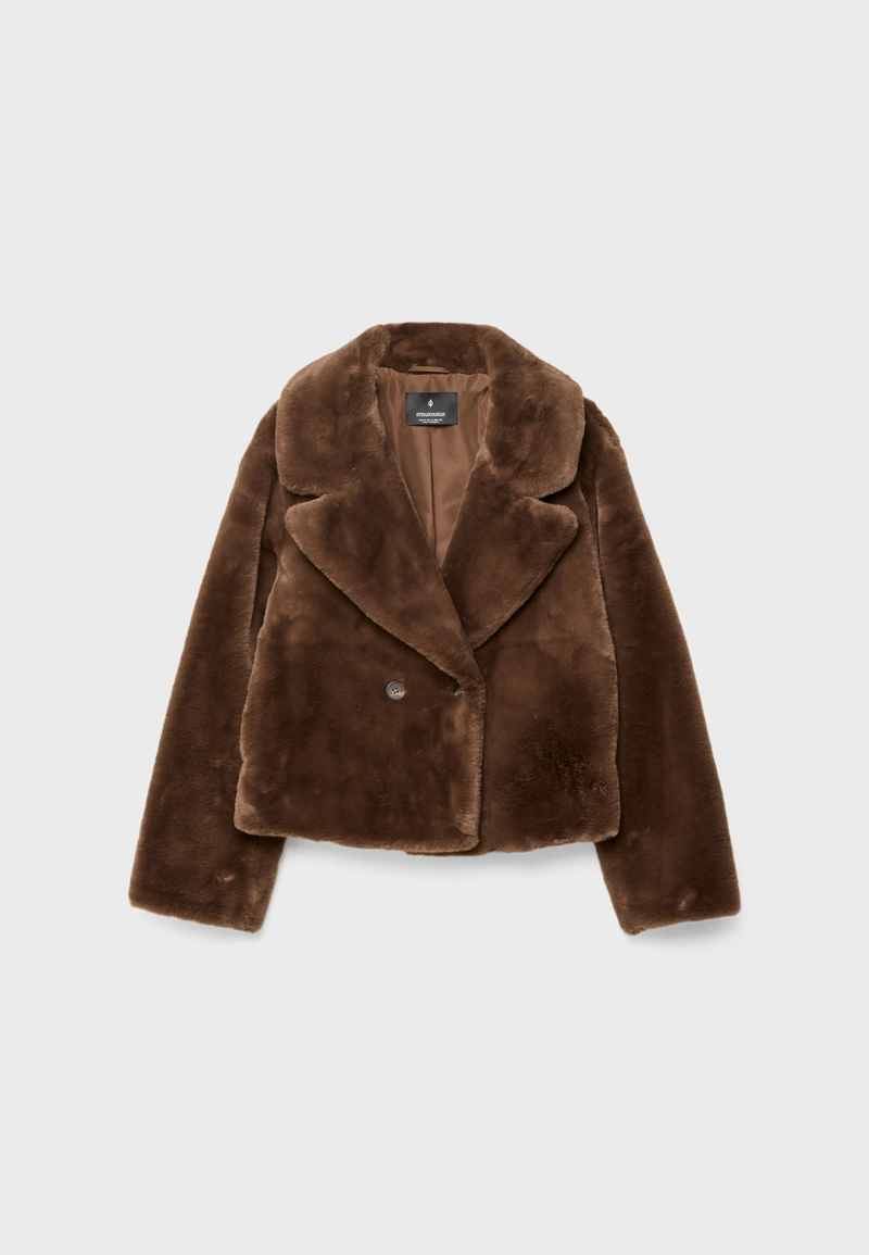 Двубортная куртка из искусственного меха