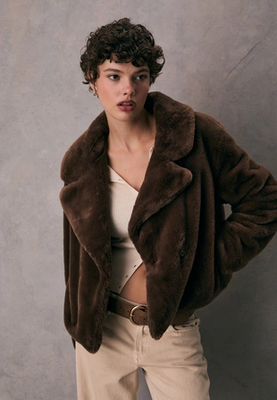 Двубортная куртка из искусственного меха- Заказать в России