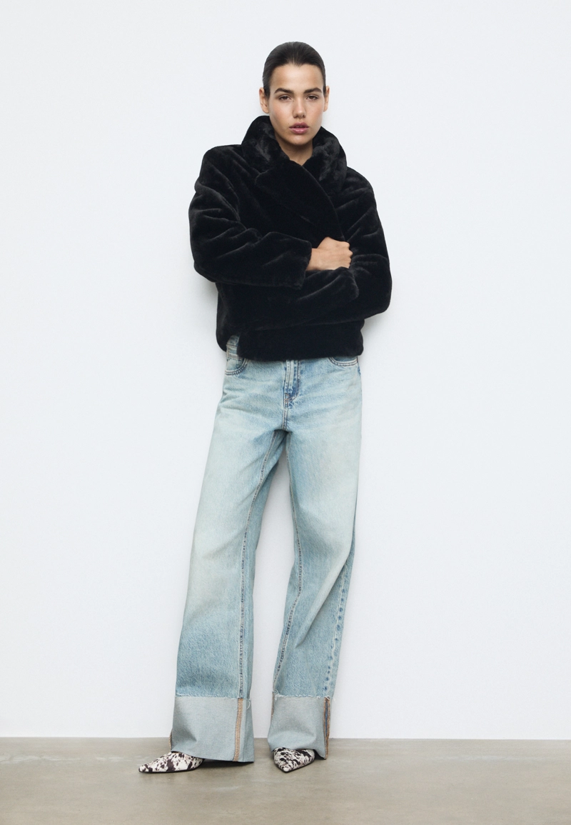 Двубортная куртка из искусственного меха